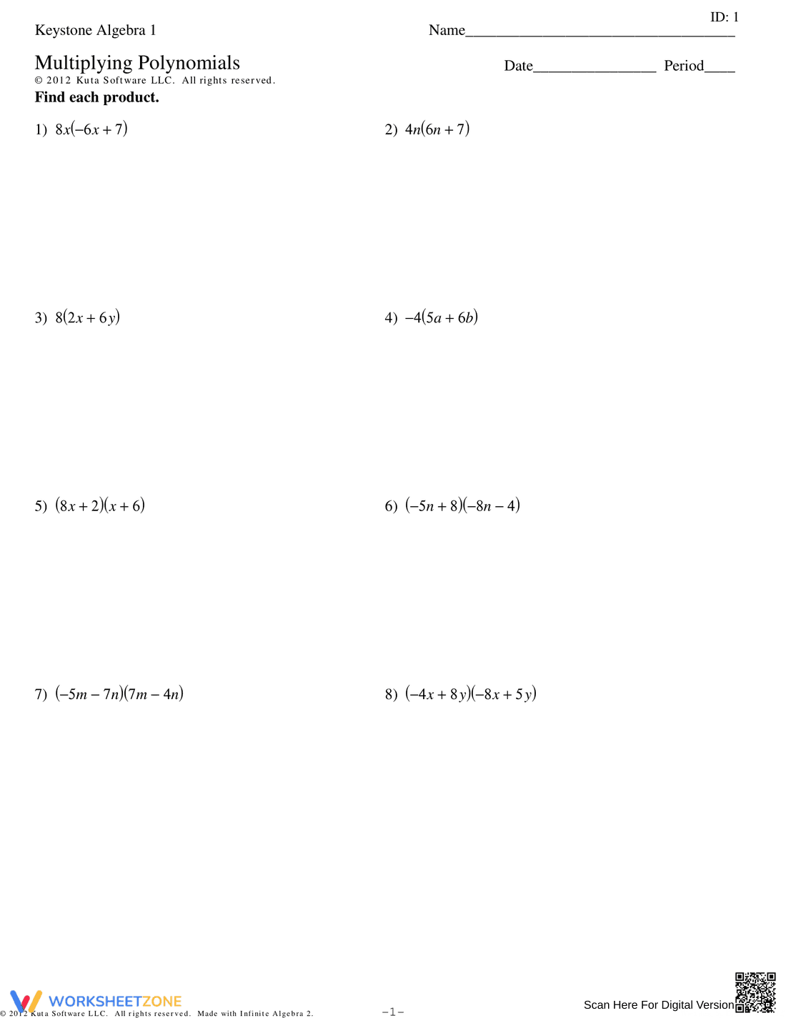 Multiplying Polynomials with Key Practice - Page 1