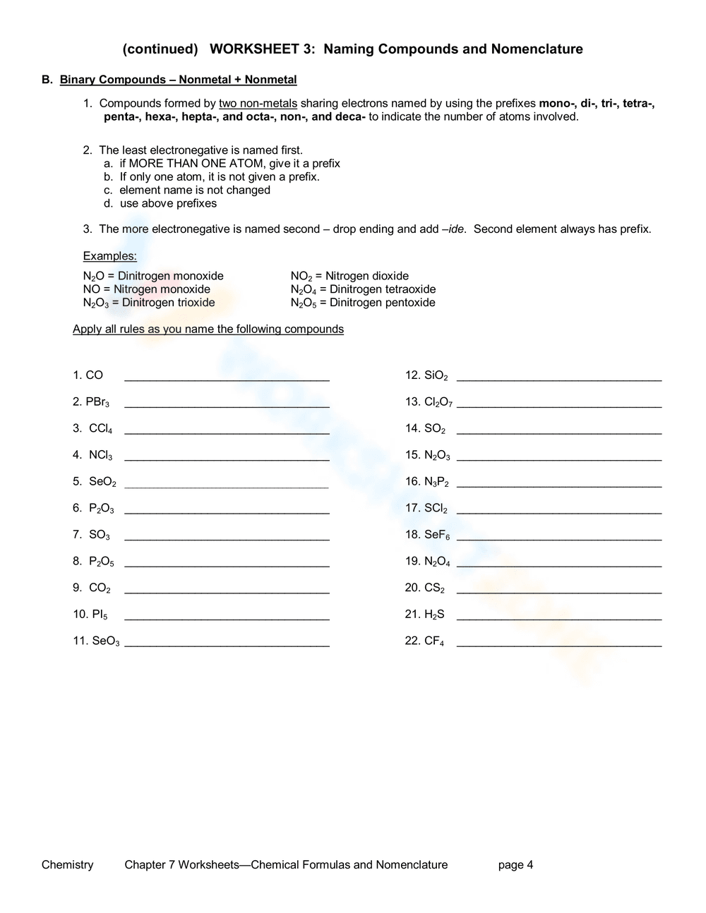 Naming Compounds and Chemical Nomenclature Practice - Page 1