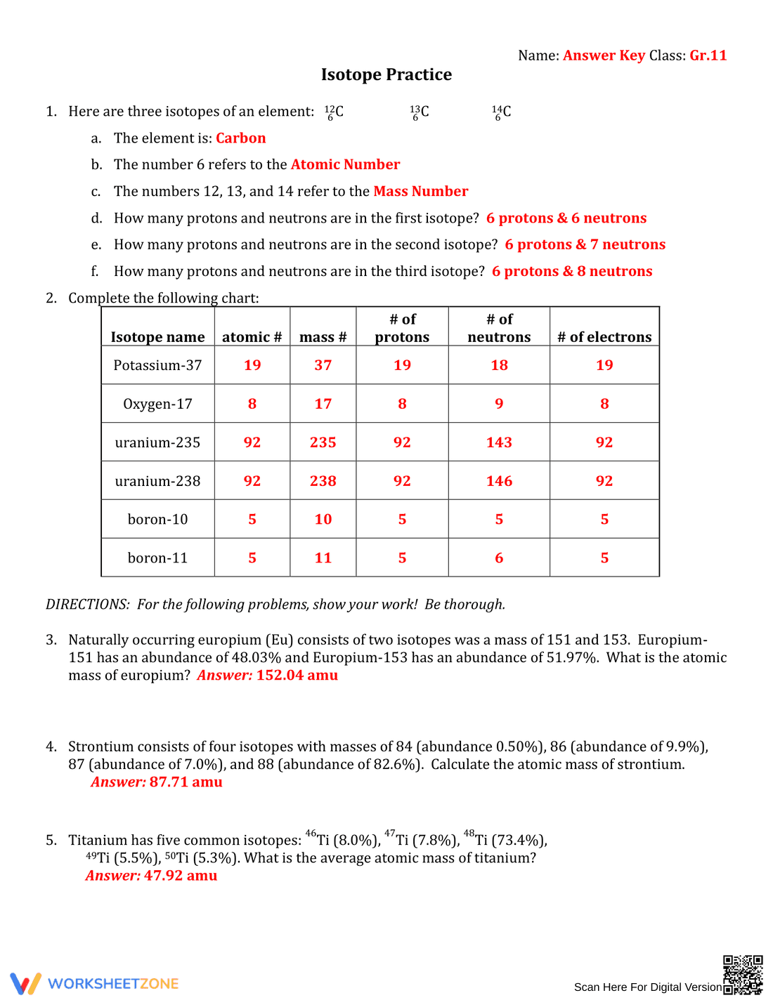 Isotope Exercises: Practice Problems for Chemistry - Page 1