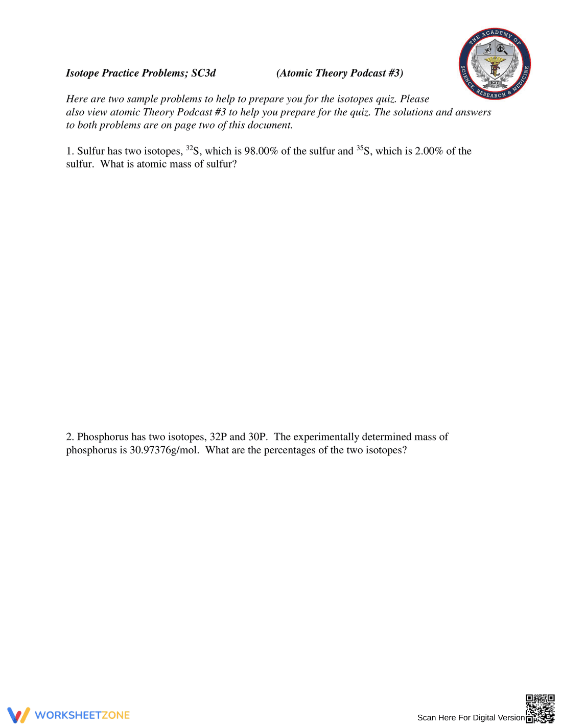 Isotope Practice Problems: Chemistry Essentials - Page 1