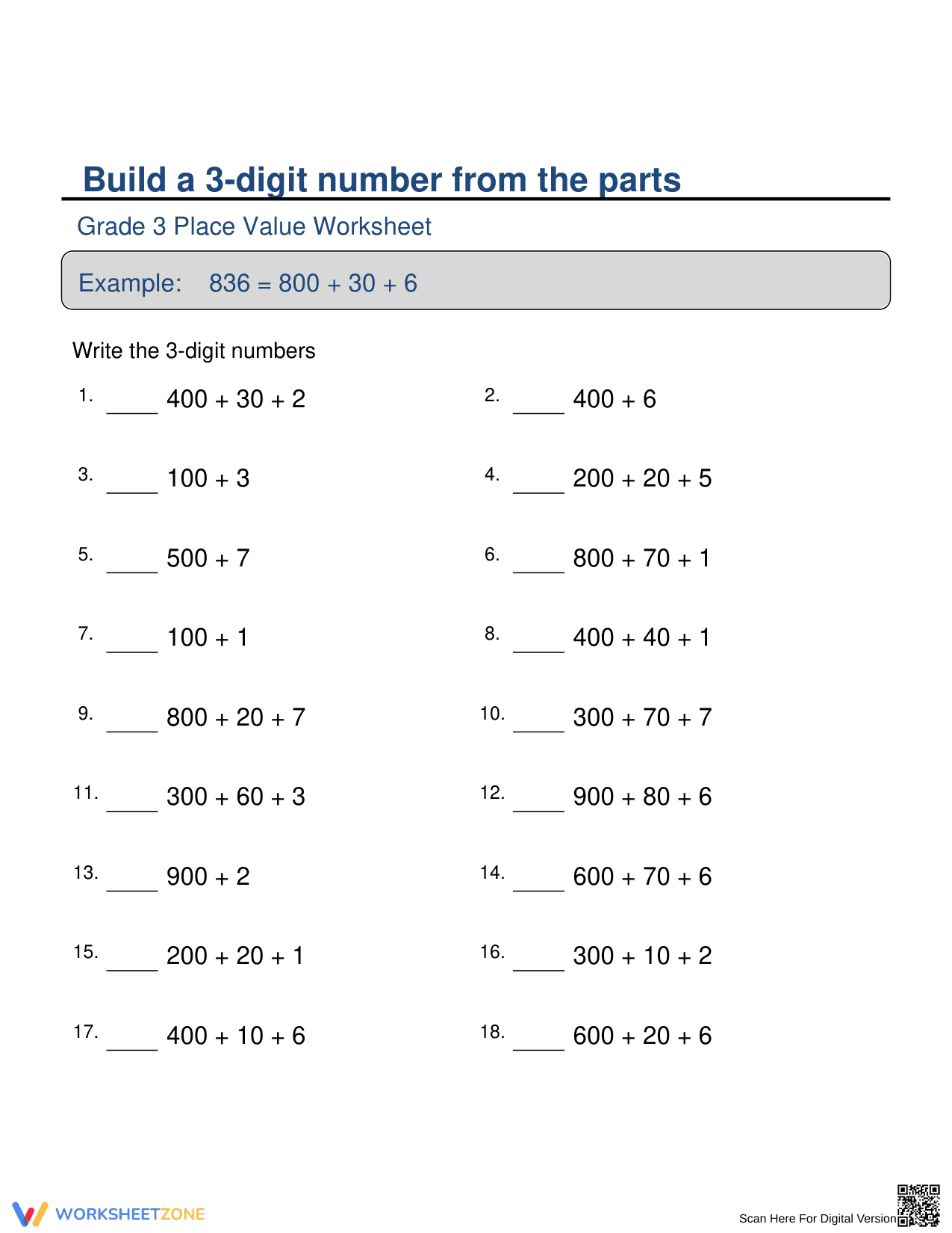 Build a 3-Digit Number: Place Value Activity - Page 1