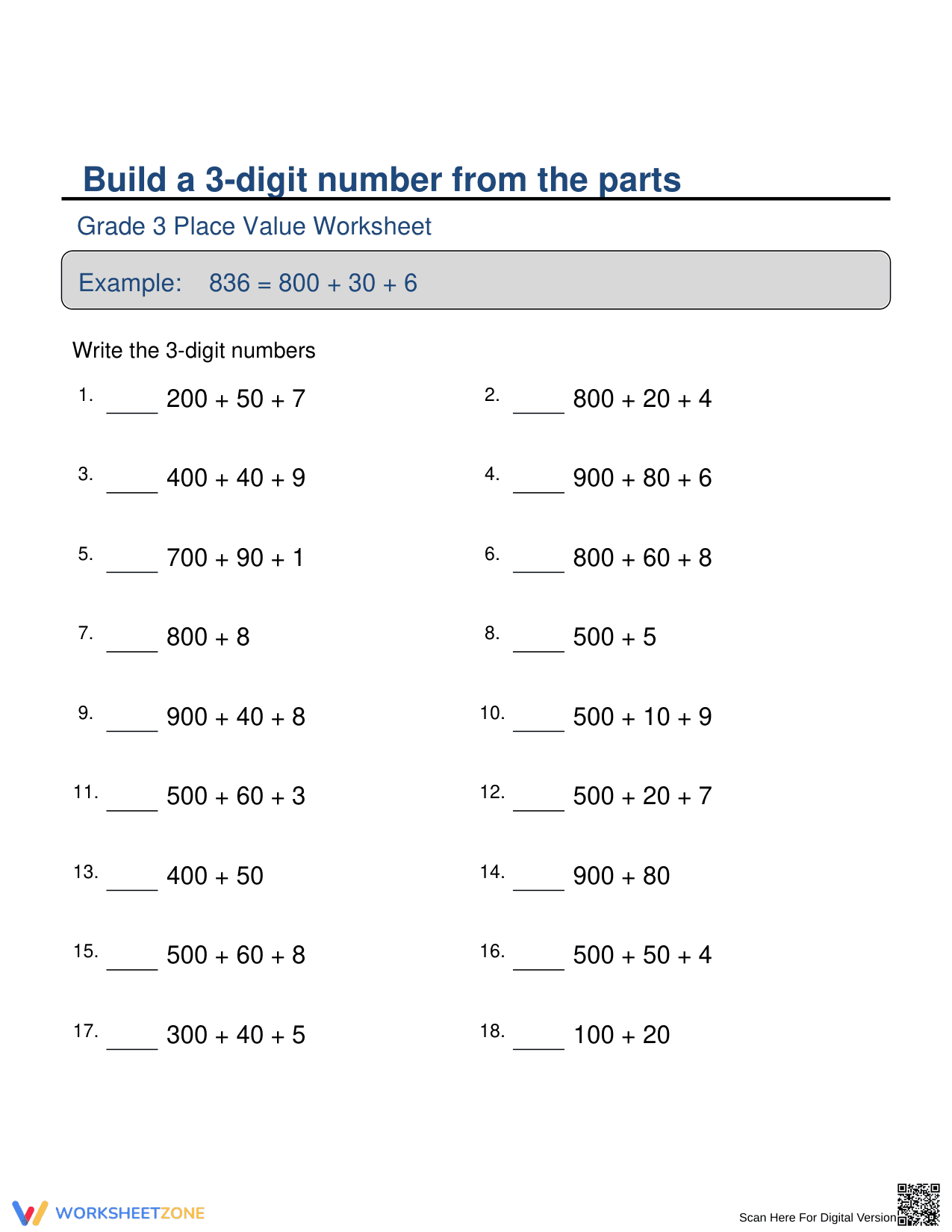 Place Value Worksheet: Number Composition - Page 1