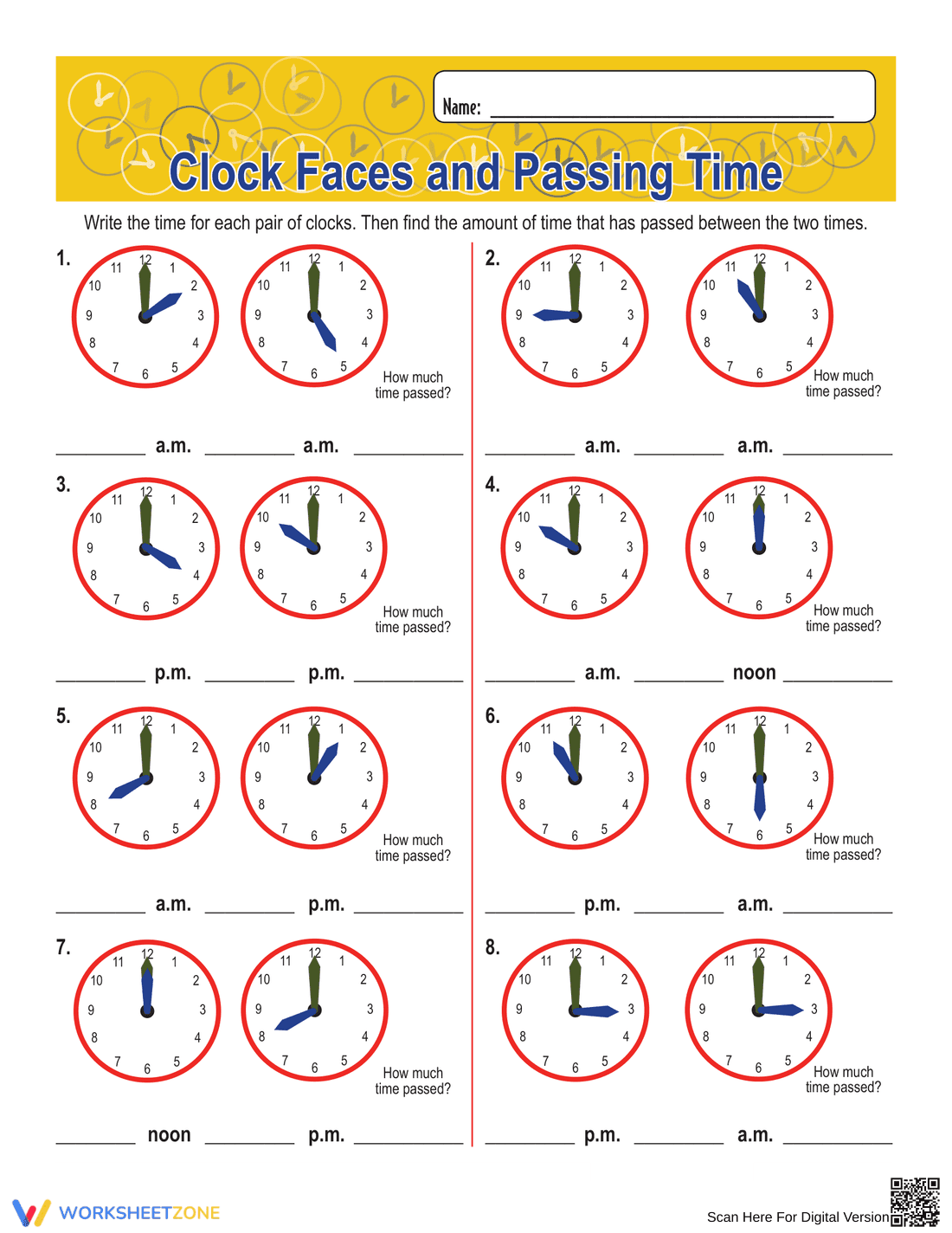 Clock Faces and Passing Time Activities - Page 1