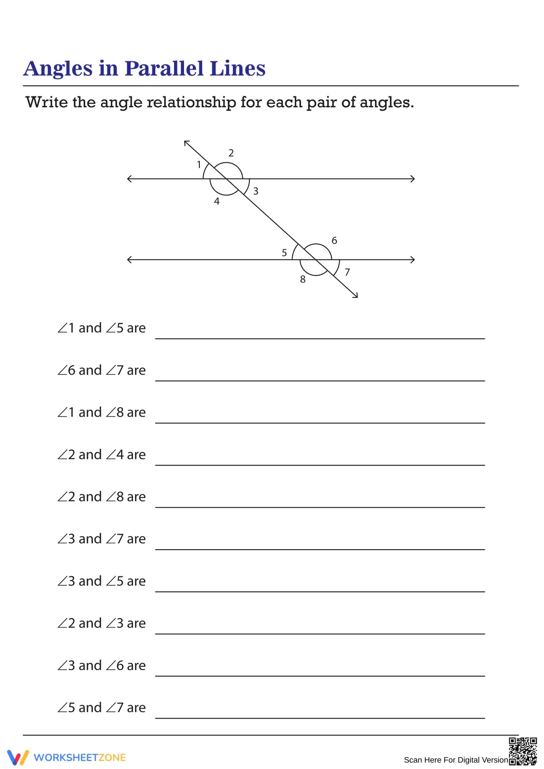 Angles in Parallel Lines: A Geometry Worksheet - Page 1