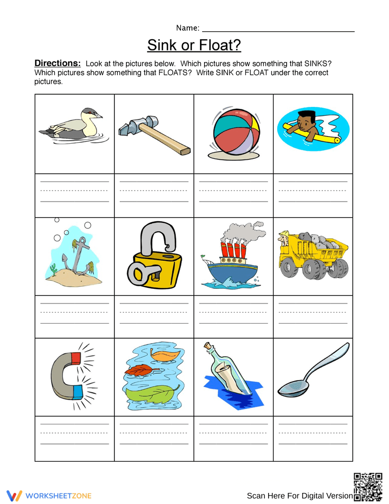Exploring Buoyancy: A Sink or Float Worksheet - Page 1