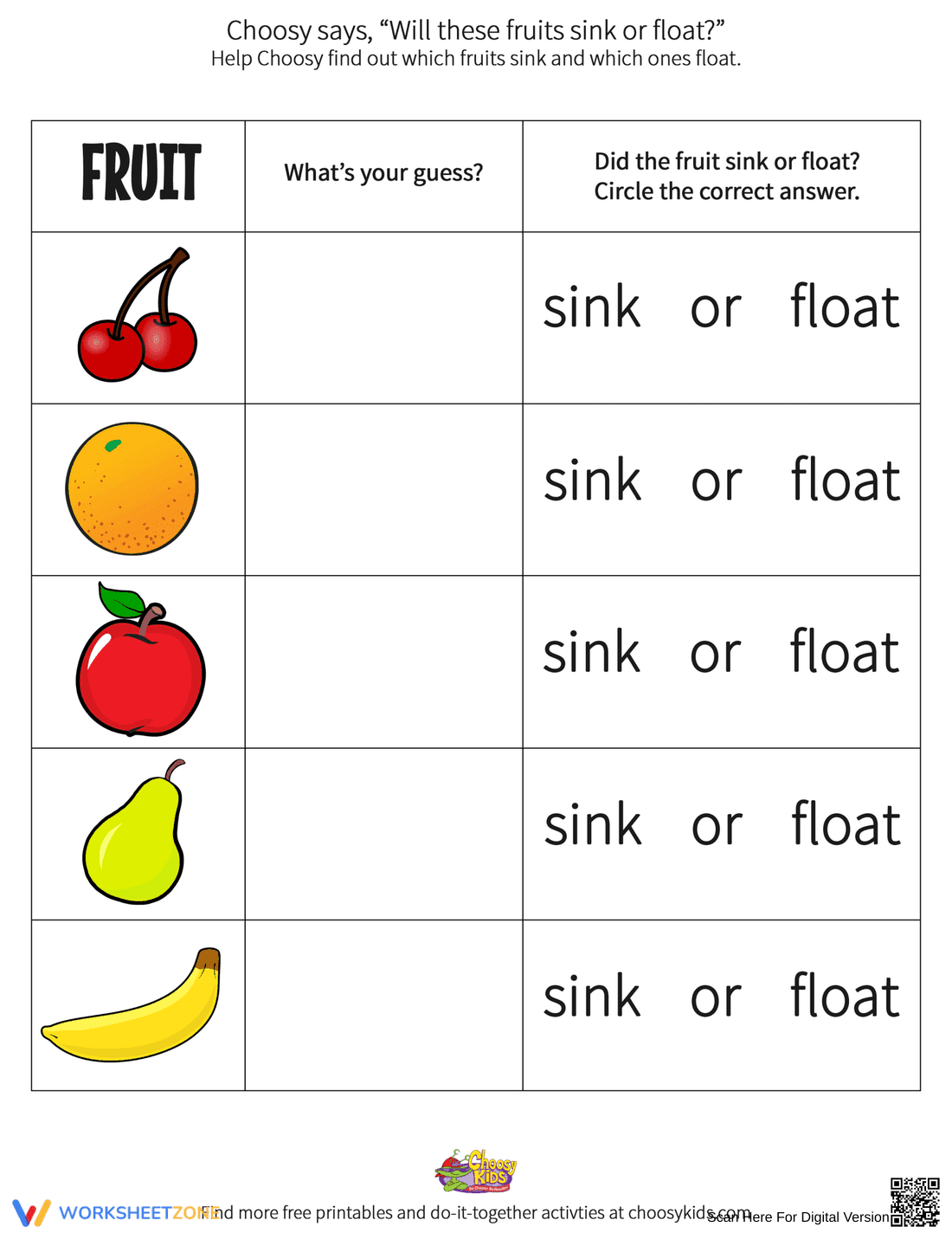Will These Fruits Sink or Float? A Fun Science Worksheet - Page 1