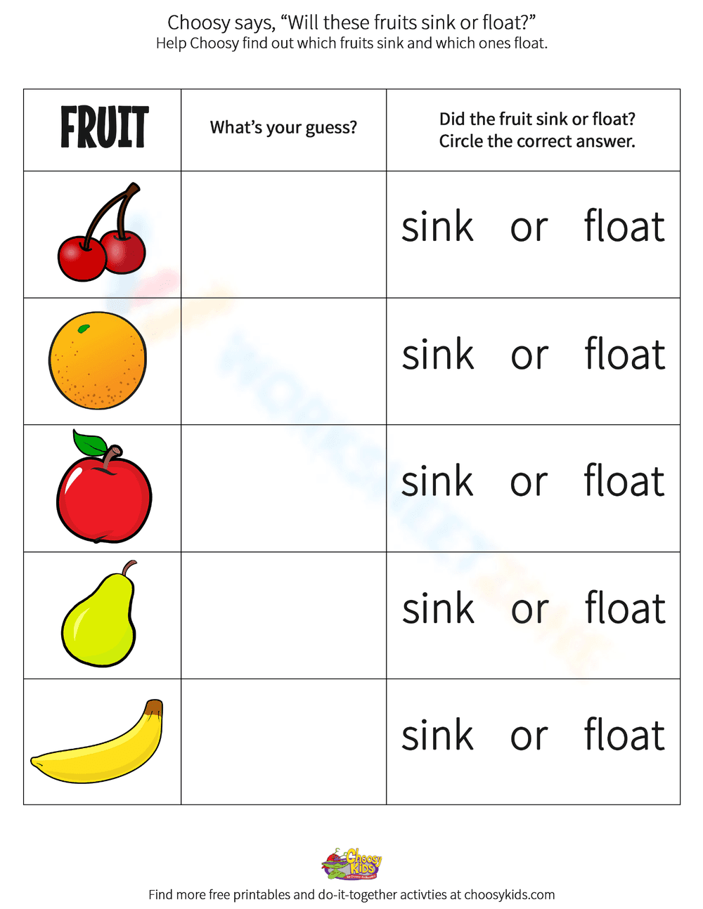 Will These Fruits Sink or Float? A Fun Science Worksheet - Page 1