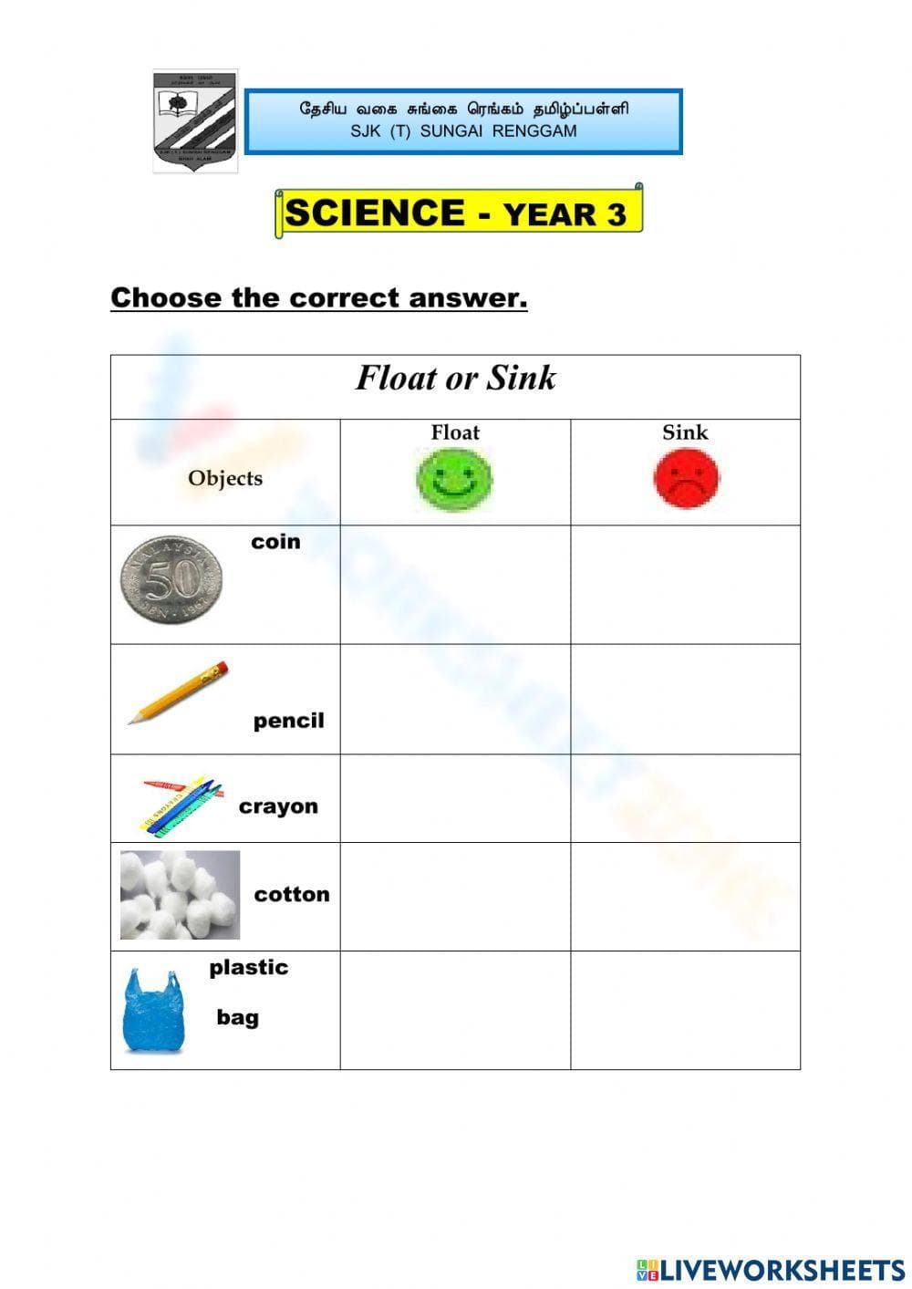 Discover Buoyancy: Float or Sink Worksheet for Students - Page 1