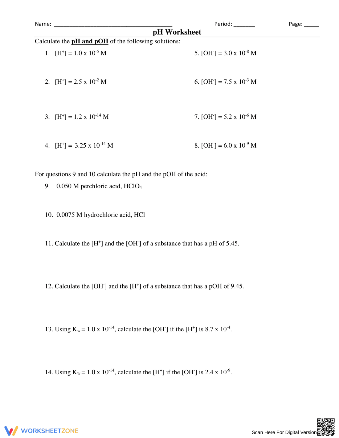 Understanding pH: A Comprehensive Chemistry Worksheet - Page 1