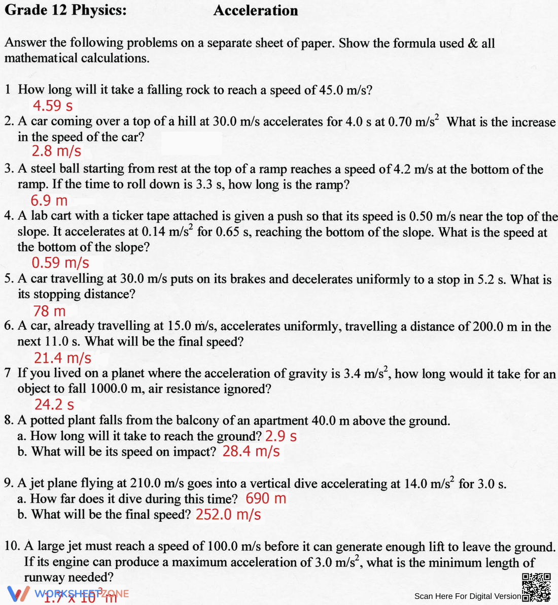Exploring Acceleration: A Physics Practice Worksheet - Page 1