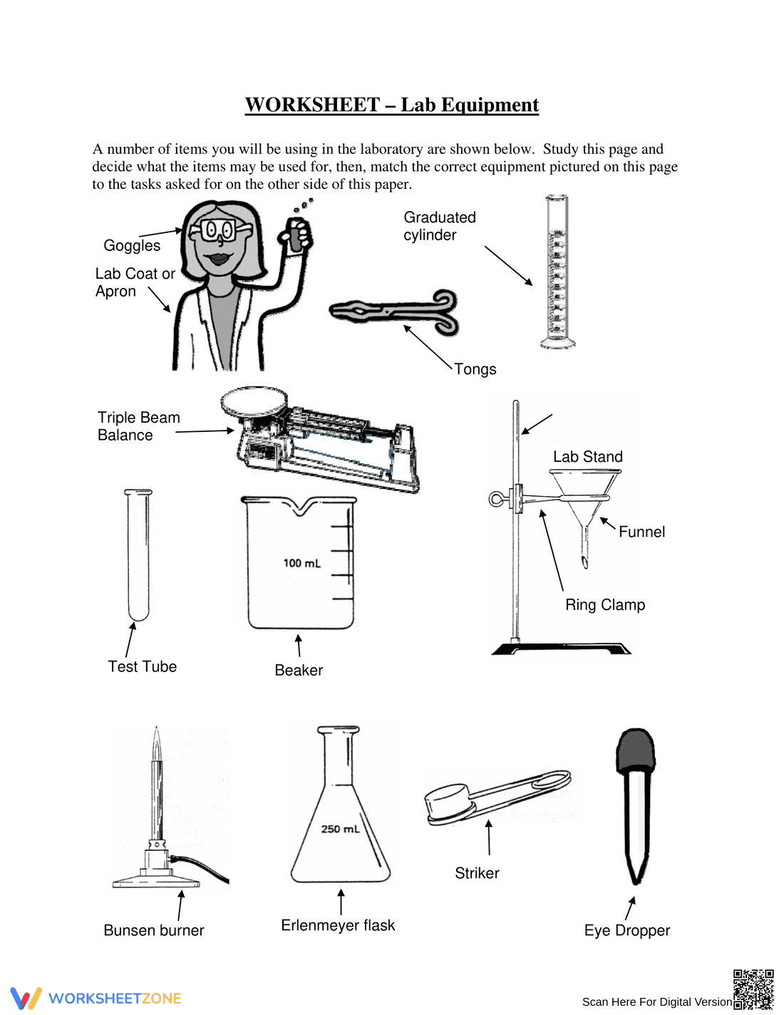 Worksheet on Identifying Lab Equipment - Page 1