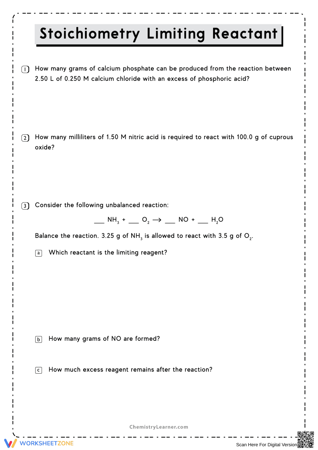Stoichiometry and Limiting Reactants Worksheet - Page 1