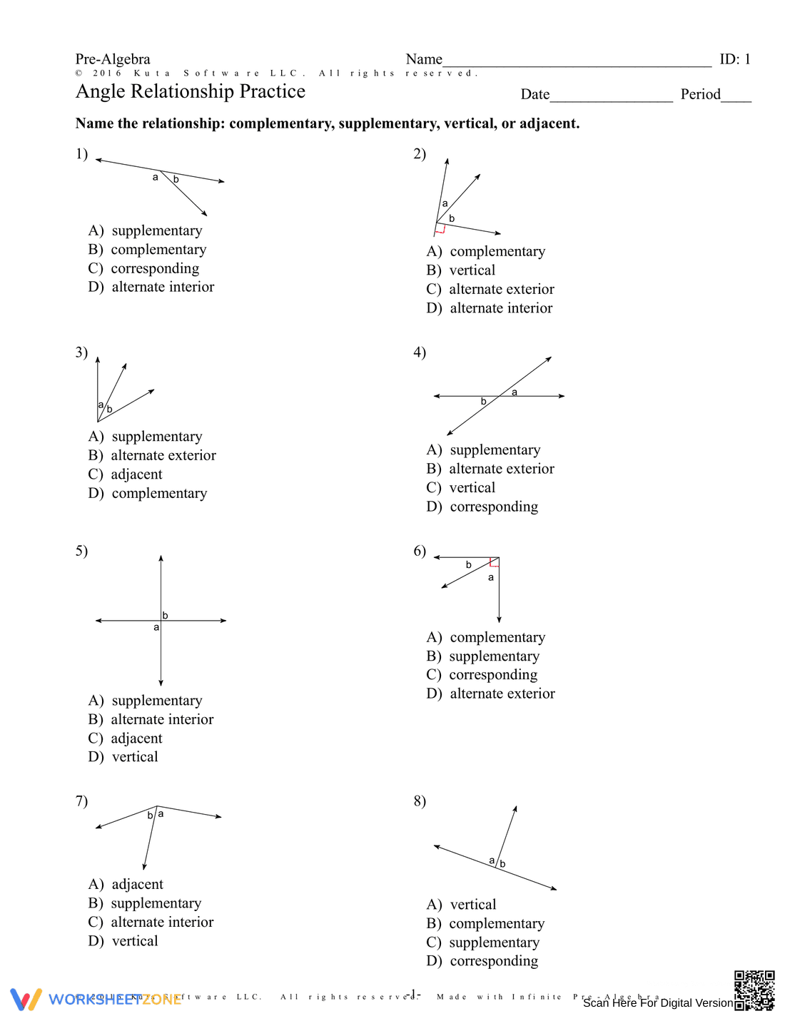 Angle Relationship Practice Worksheet - Page 1