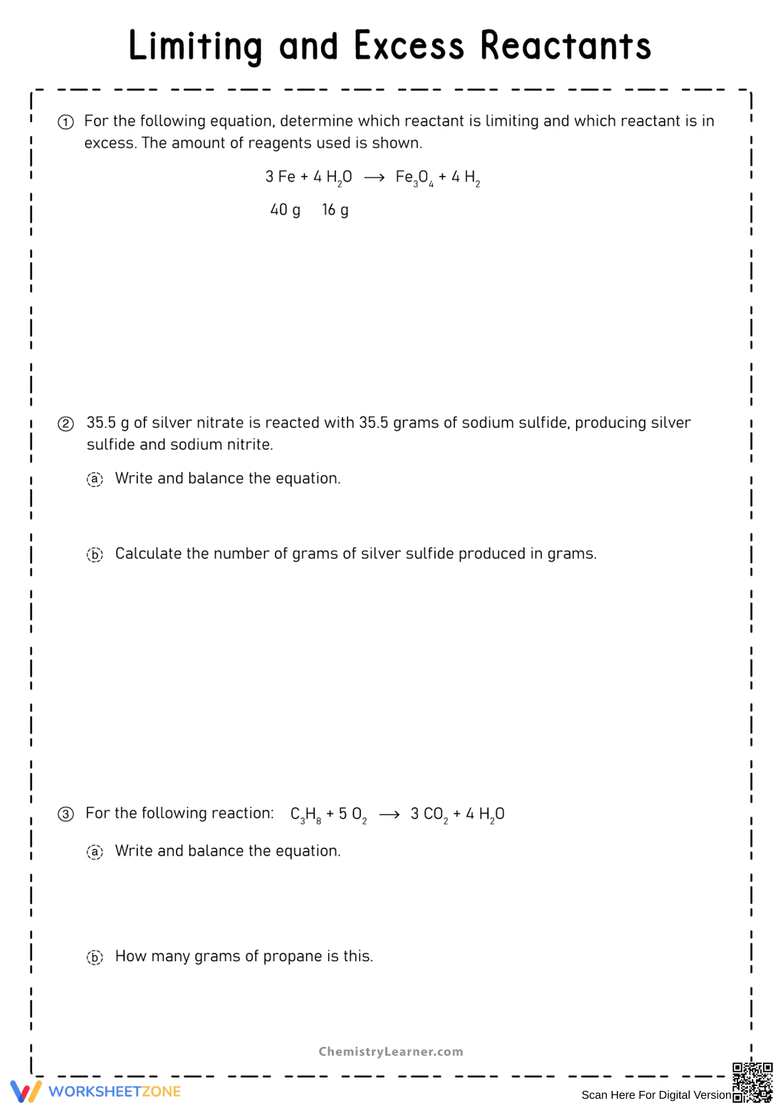 Limiting and Excess Reactants Worksheet - Page 1