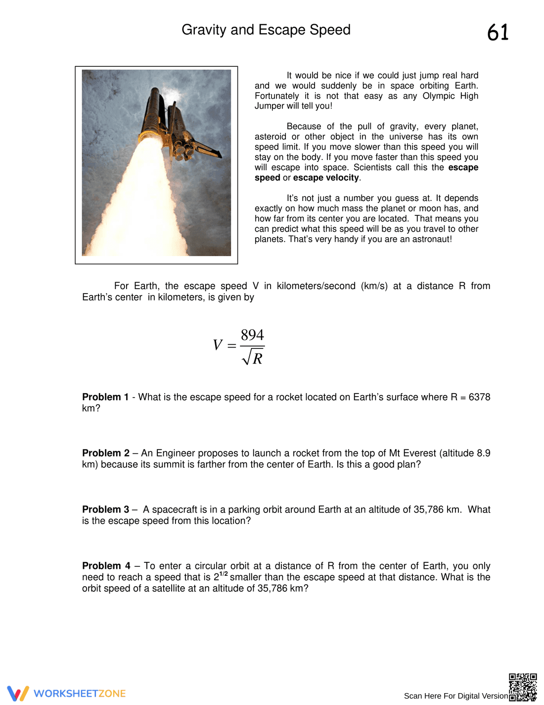 Gravity and Escape Speed Worksheet - Page 1