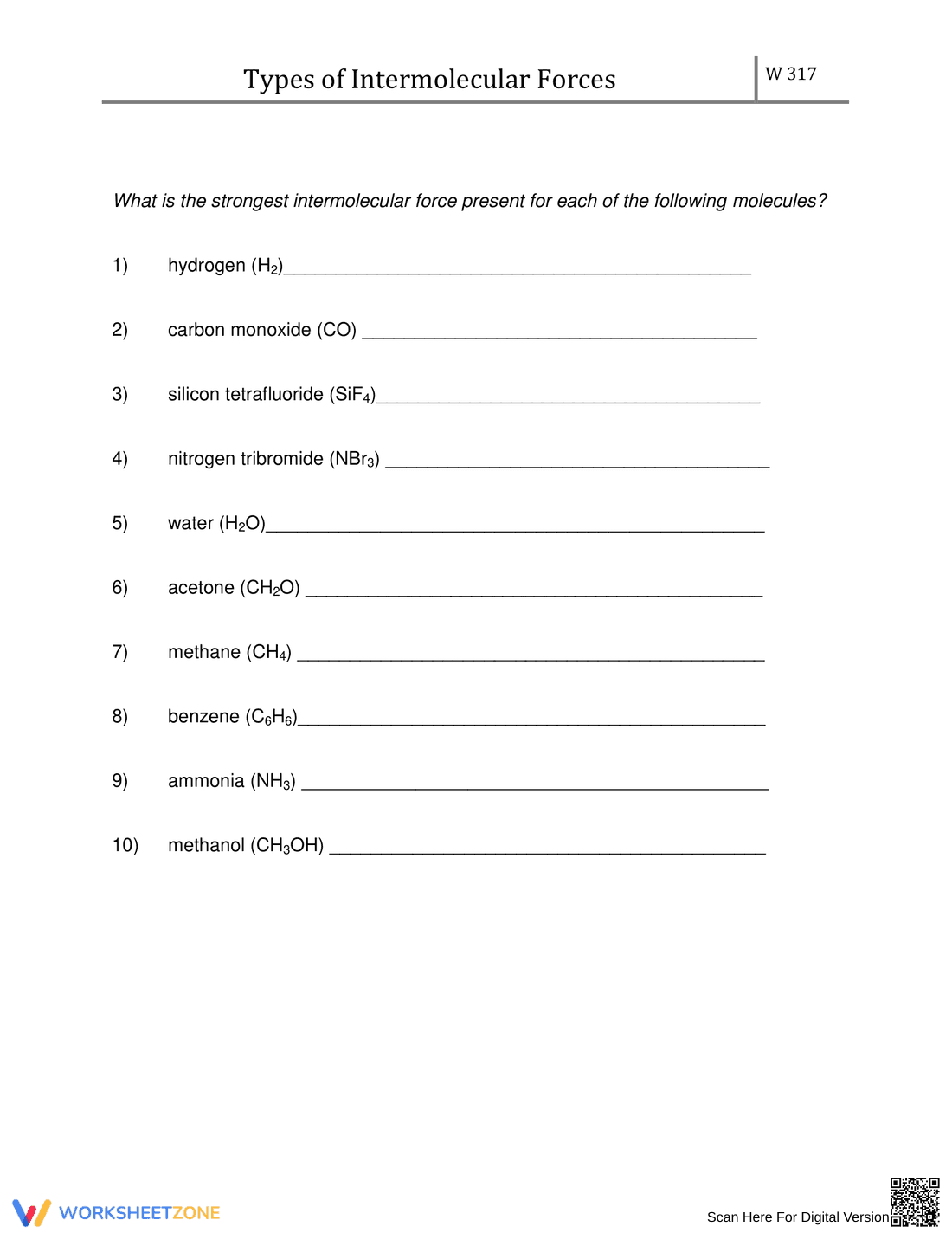 Types of Intermolecular Forces Worksheet - Page 1