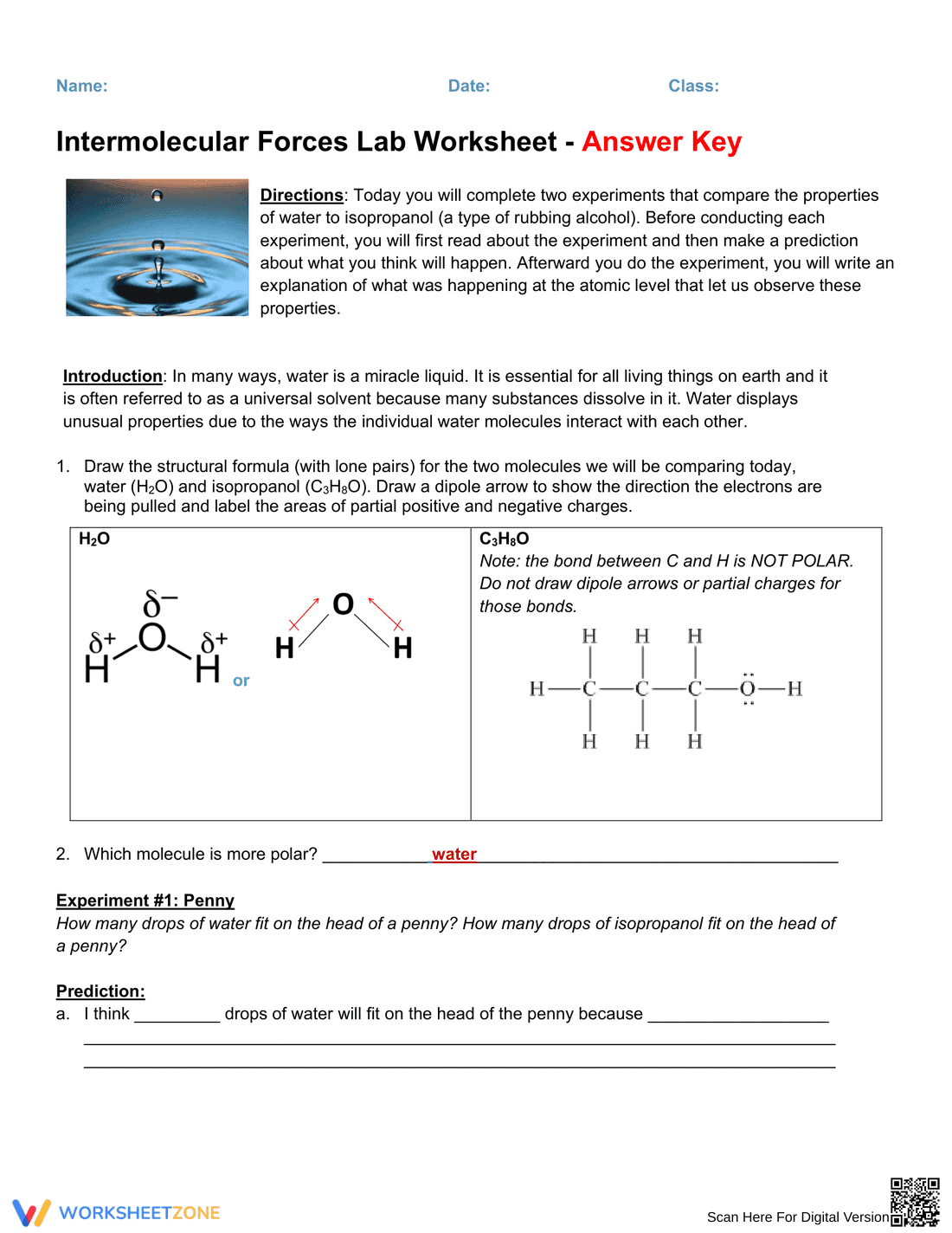 Lab on Intermolecular Forces Worksheet - Page 1