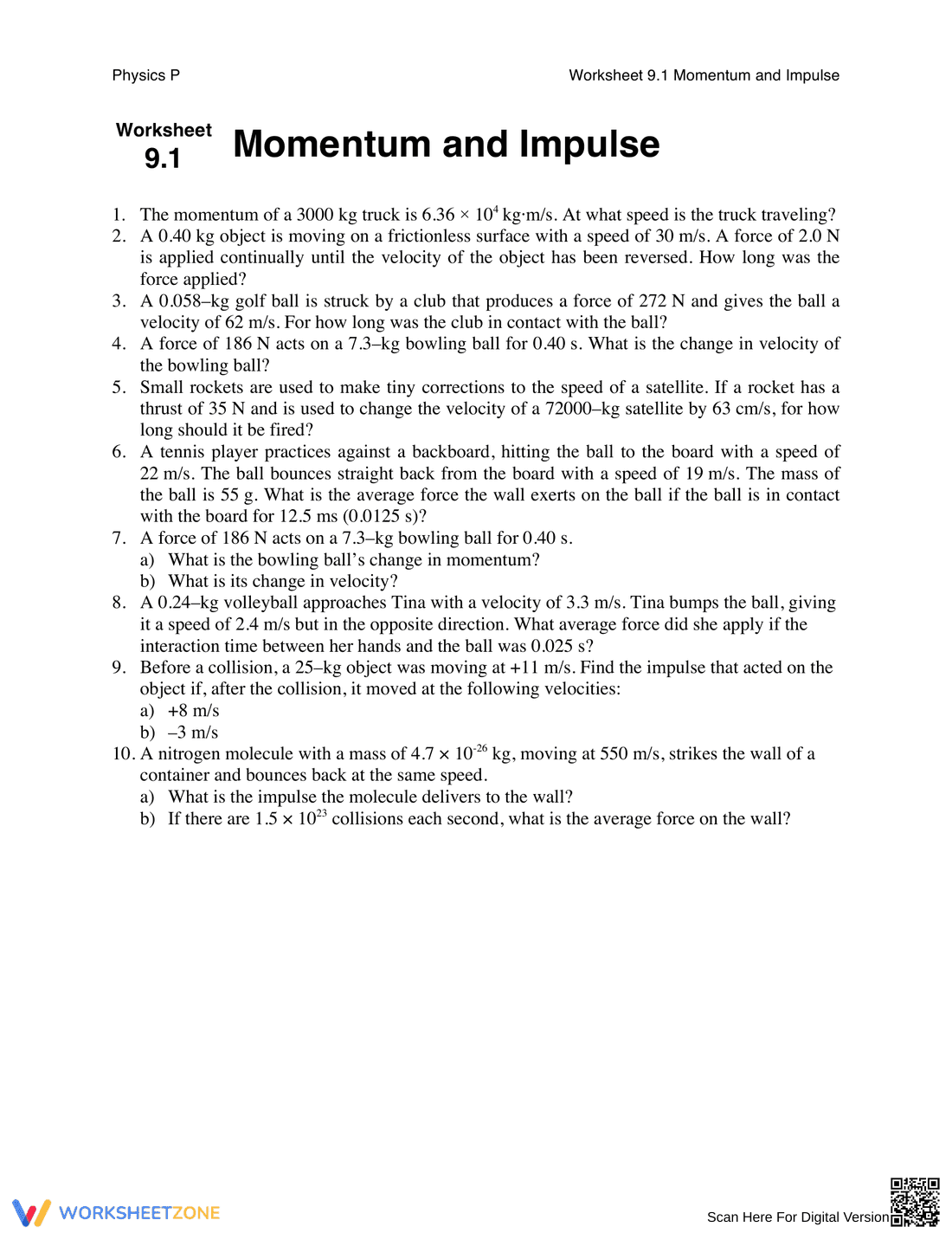 Momentum and Impulse Exploration Worksheet - Page 1