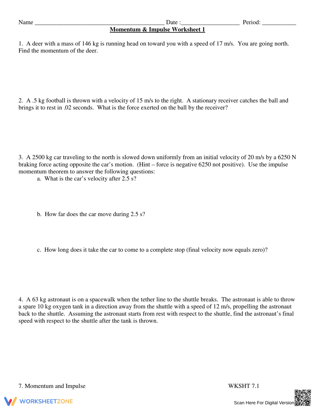 Momentum Impulse Worksheet - Page 1