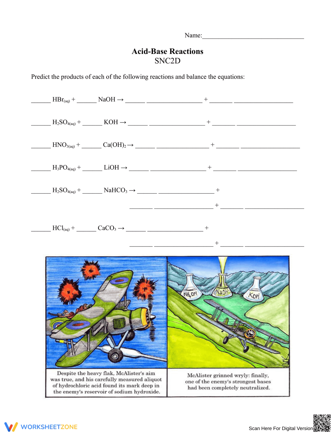 Acid-Base Reactions Worksheet - Page 1