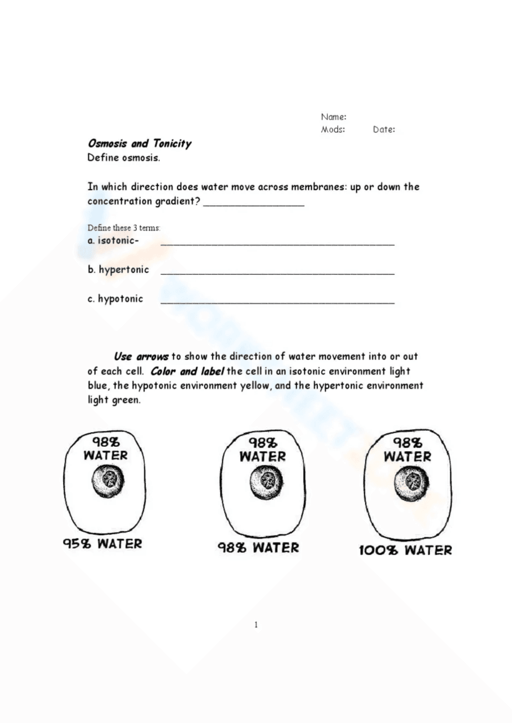 Practice Osmosis and Tonicity - Page 1