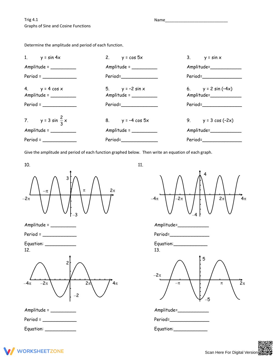 Sine and Cosine Functions Graphs - Page 1