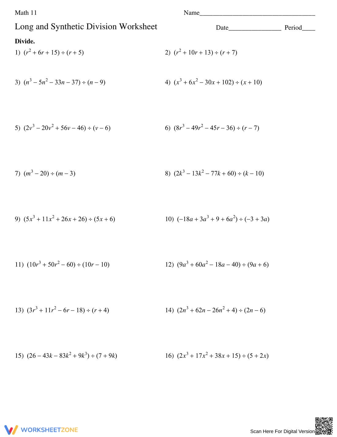 Solve with Long and Synthetic Division - Page 1