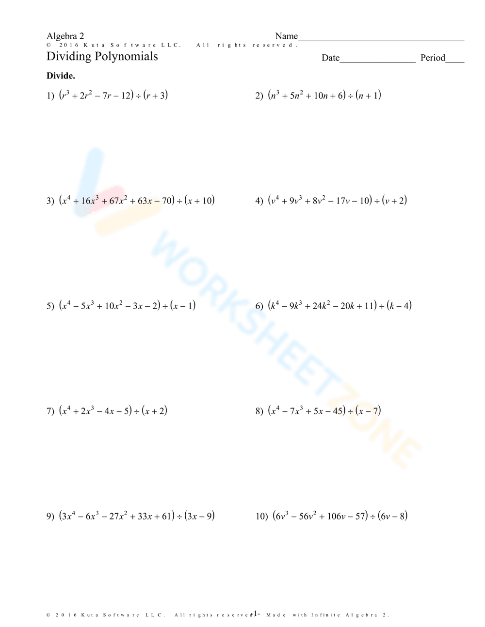 Divide Polynomials with Practice Problems - Page 1
