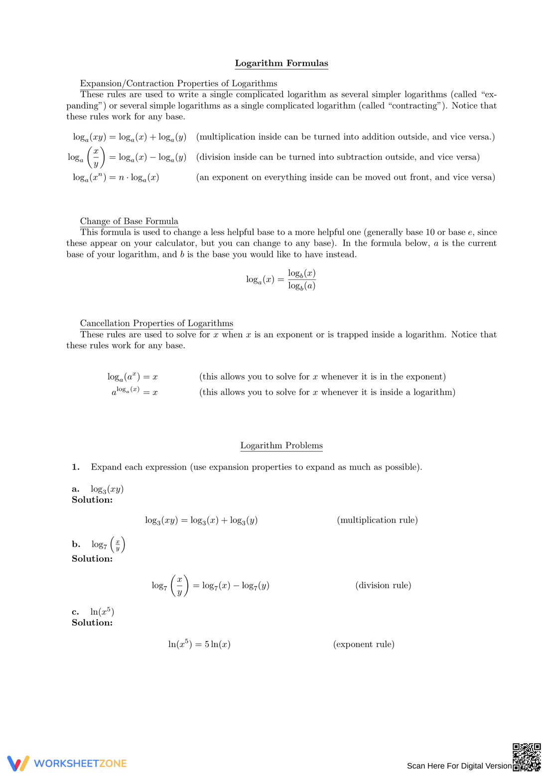 Utilizing Logarithm Properties - Page 1