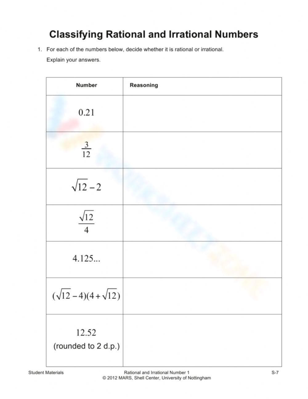 Classify Rational and Irrational Numbers - Page 1
