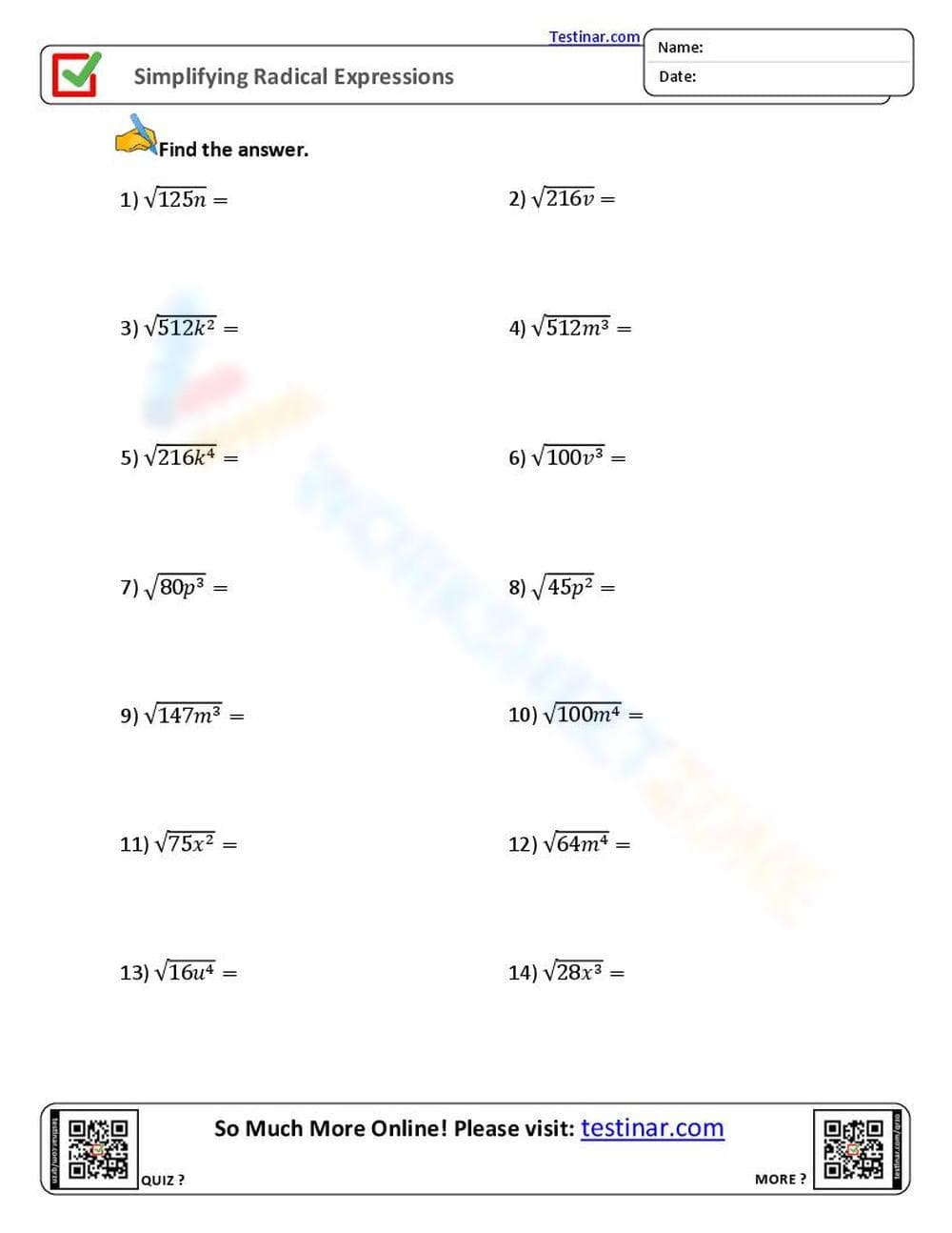 Simplifying Radical Equations - Page 1