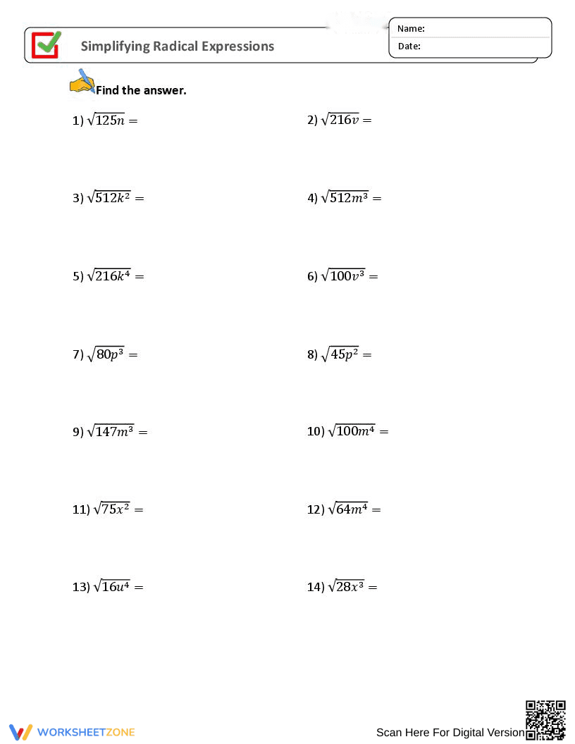 Simplifying Radical Equations - Page 1