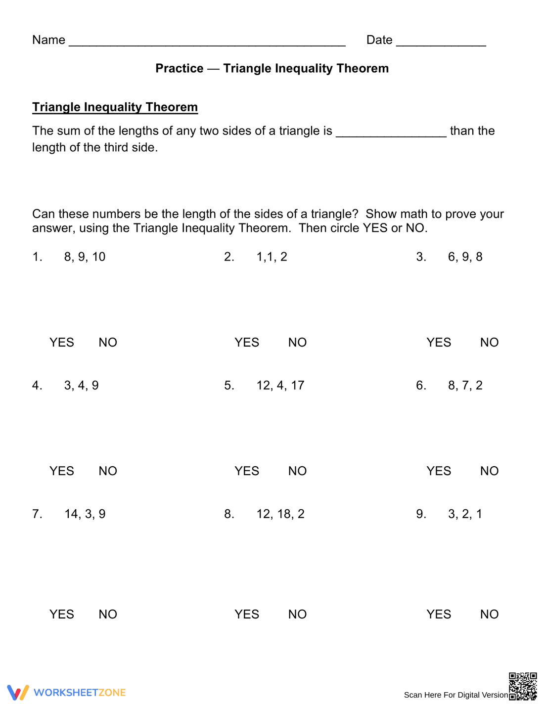 Practice Triangle Inequality Theorem - Page 1