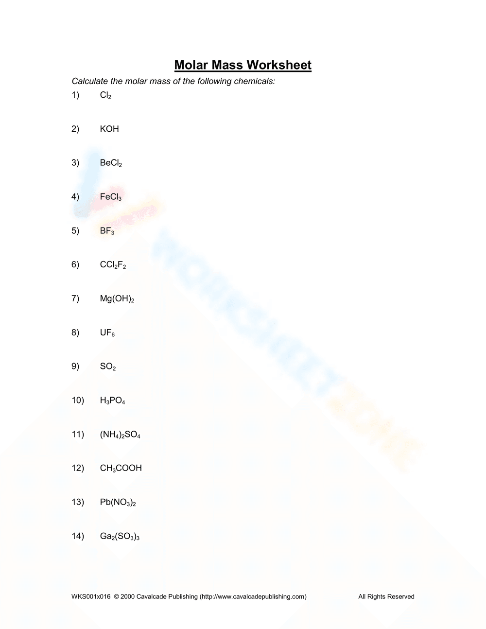 Molar Mass Worksheet - Page 1