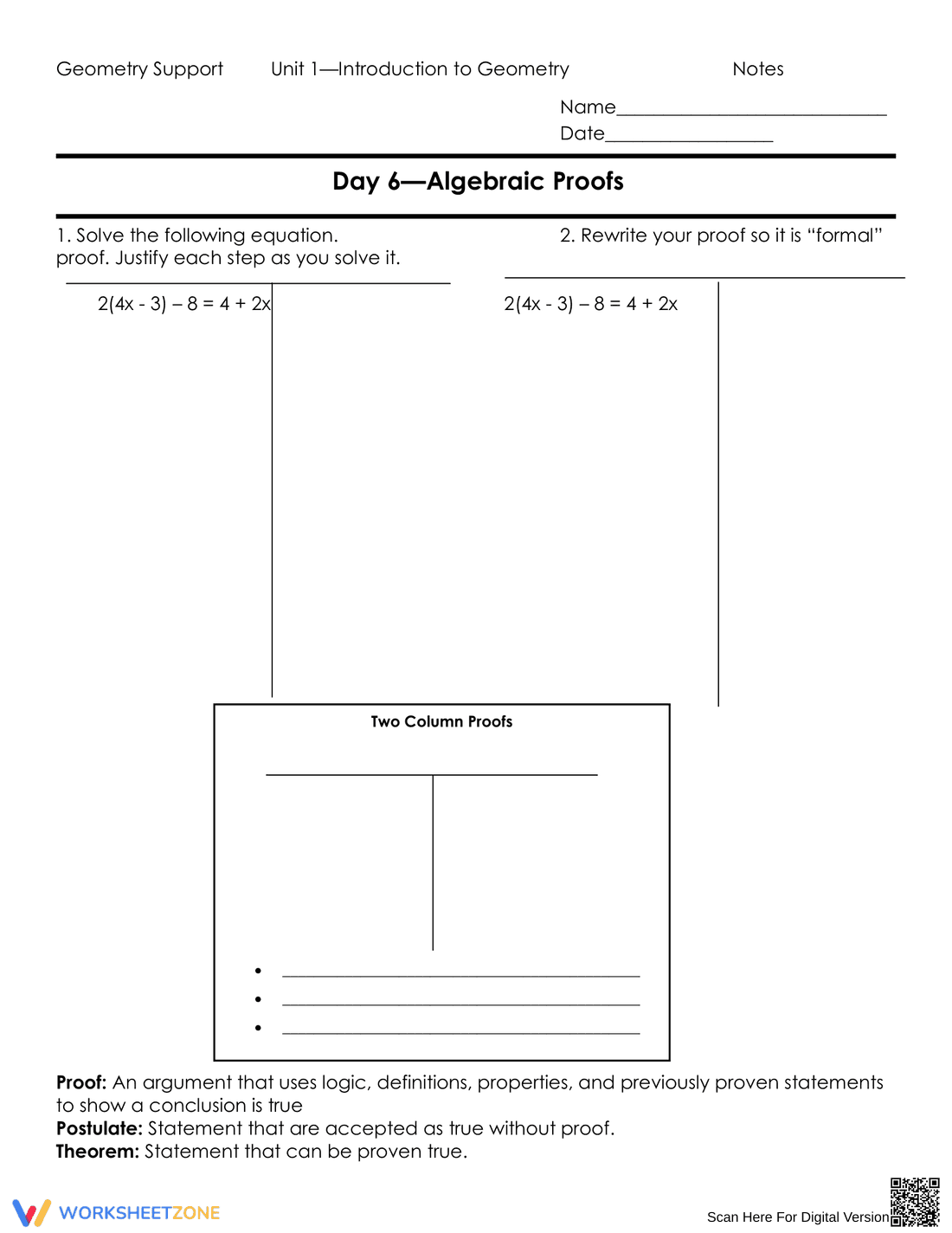 Algebraic Proofs with Two-Column Geometry Format - Page 1