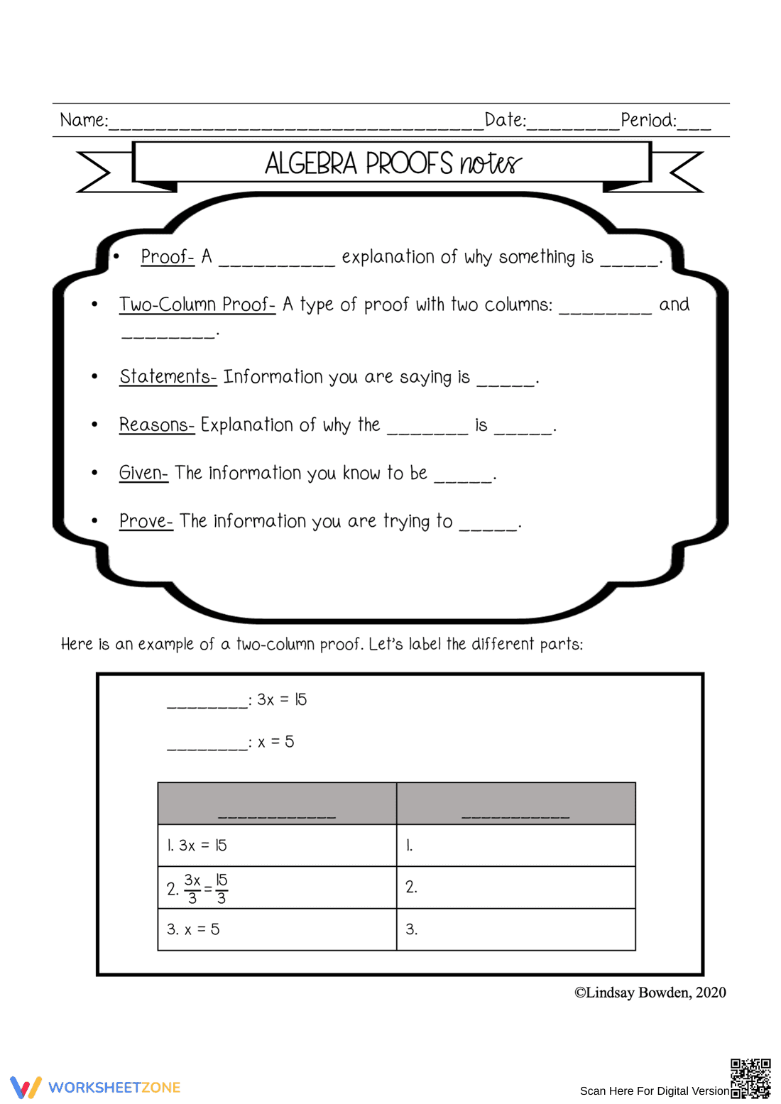 Introduction to Algebraic Proofs - Page 1
