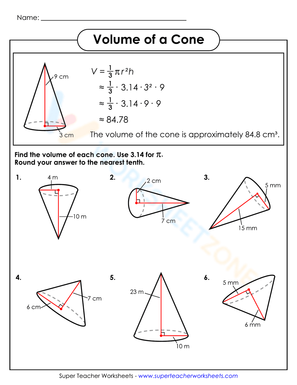 Calculate the Volume of a Cone - Page 1