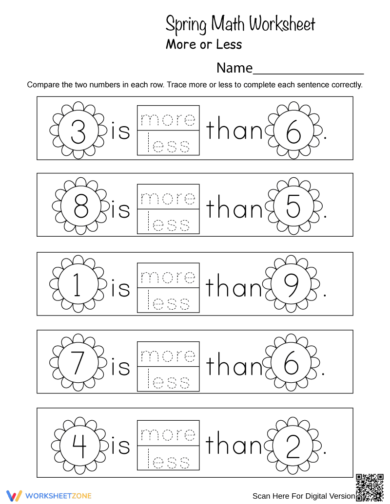 Worksheet for Spring Math Practice - Page 1