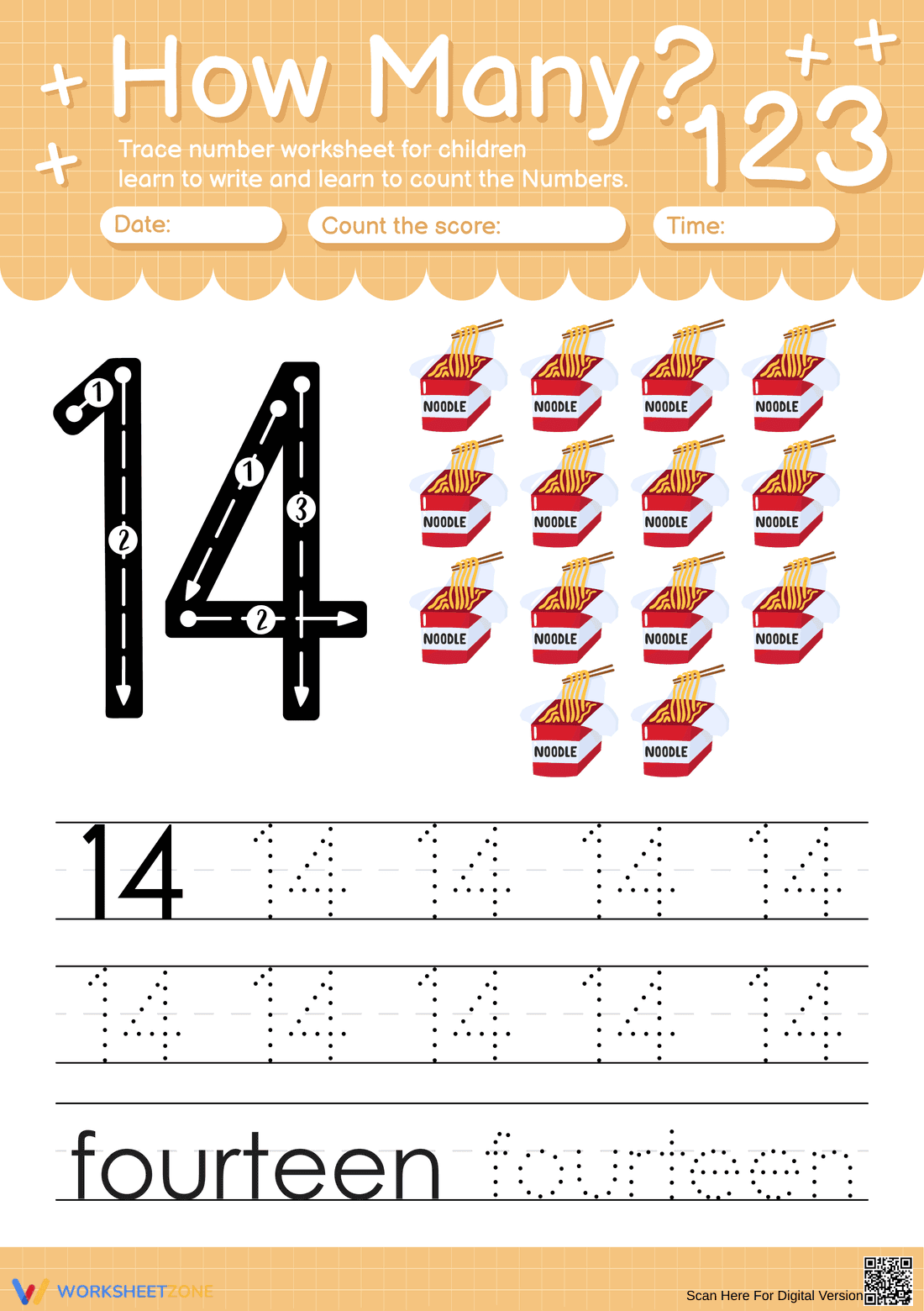 Worksheet to Learning Number 14 - Page 1