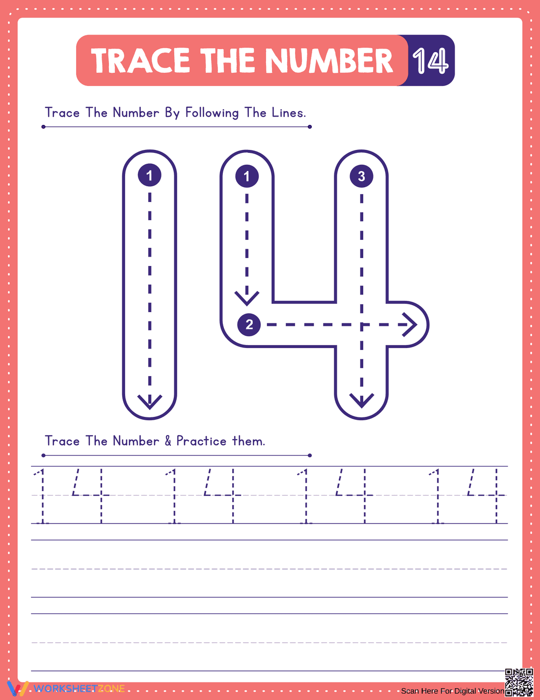 Practice Recognizing Number 14 - Page 1