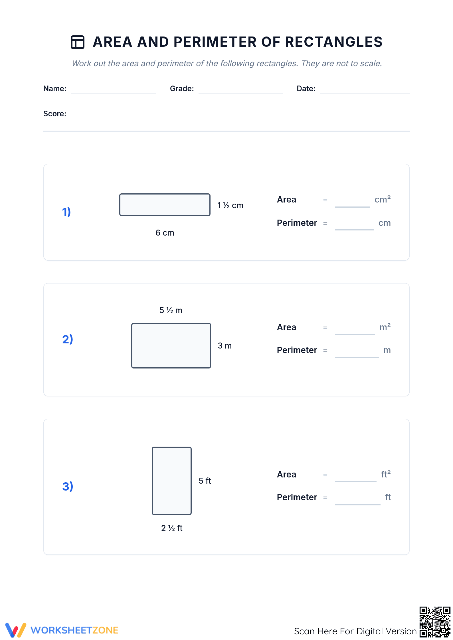 Grade 7 Area and Perimeter — Essential No-Prep Worksheet - Page 1