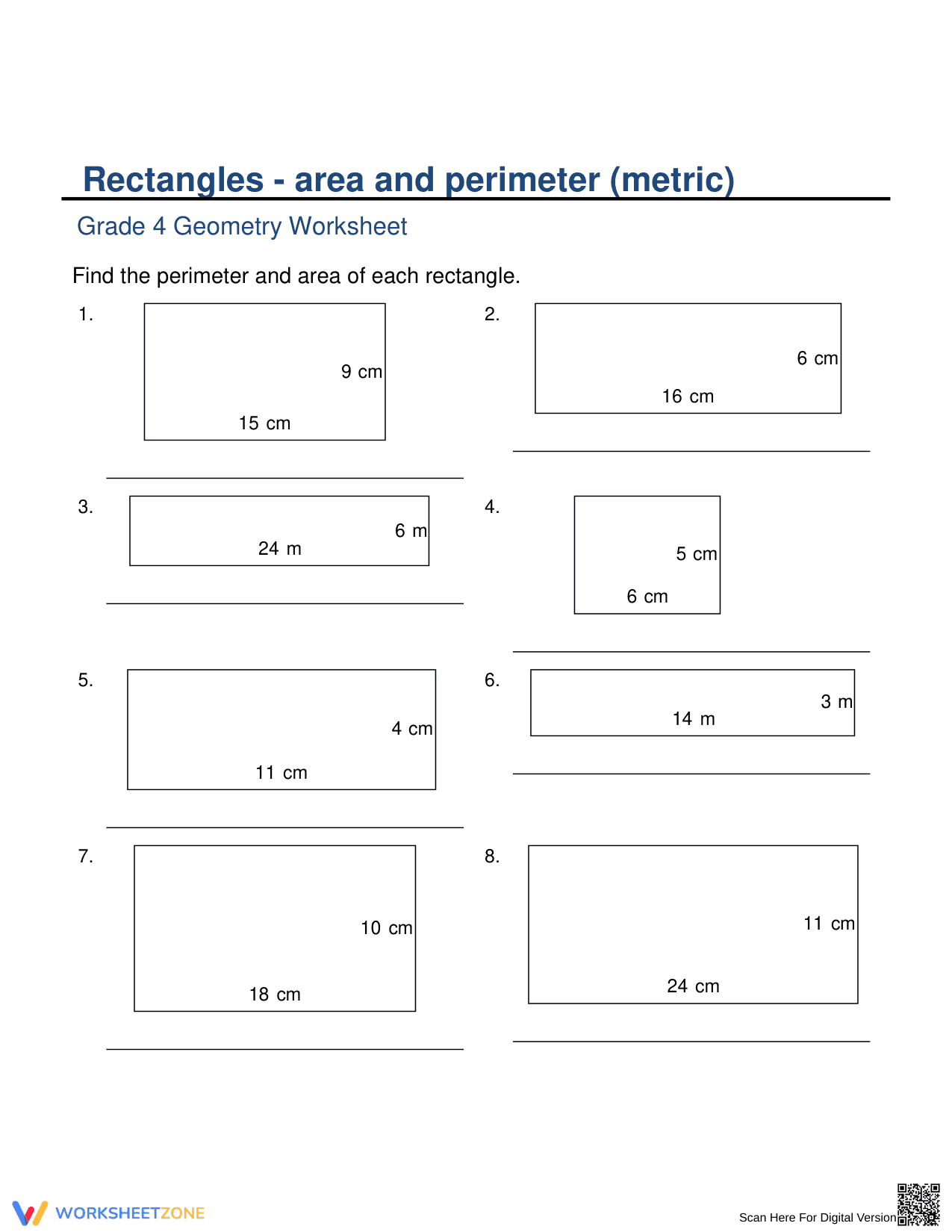 Calculating Area & Perimeter of Rectangles - Page 1