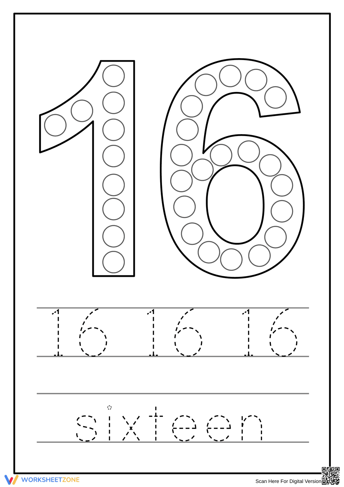 Improve Skills by Tracing Number Sixteen - Page 1