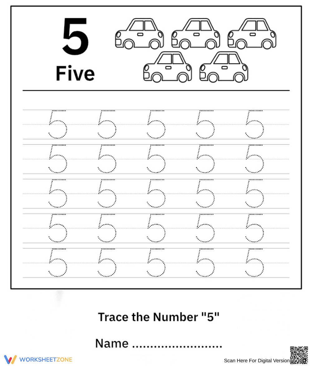 Tracing of Number 5 for Learning - Page 1