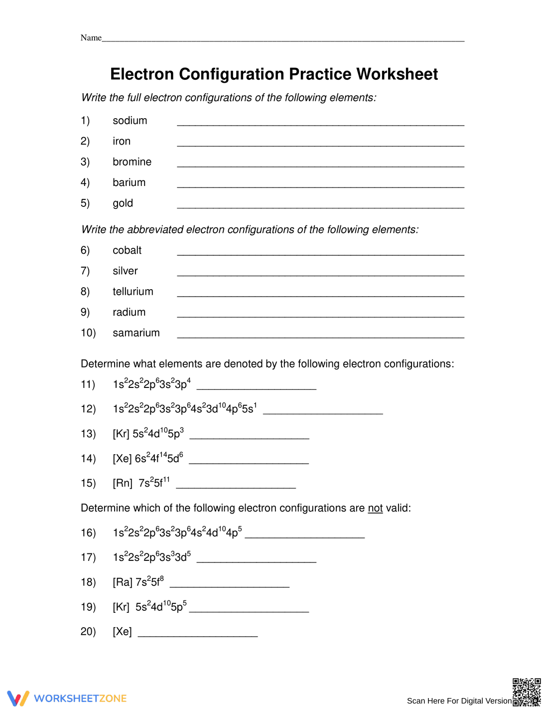 Electron Configuration Practice Worksheet - Page 1