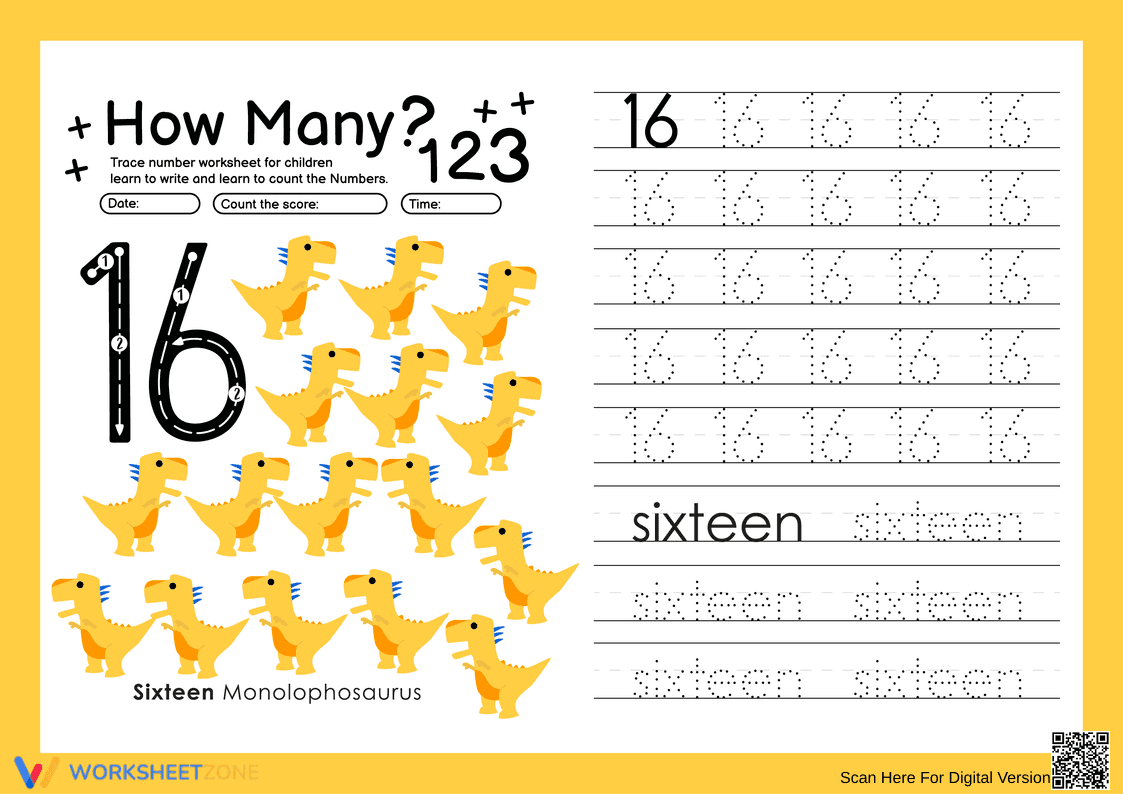 Learn to Count to 16 with Dinosaurs - Page 1