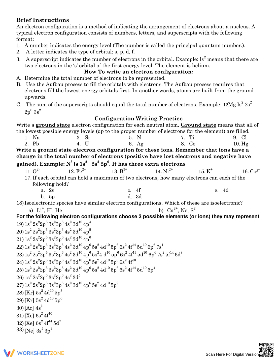 Writing Electron Configurations Practice - Page 1