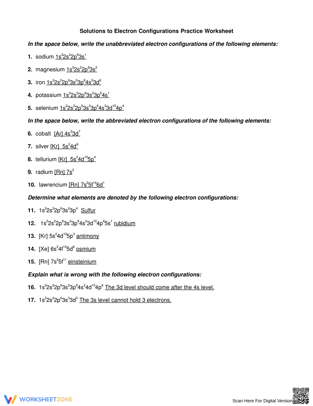 Solutions to Electron Configurations Practice - Page 1