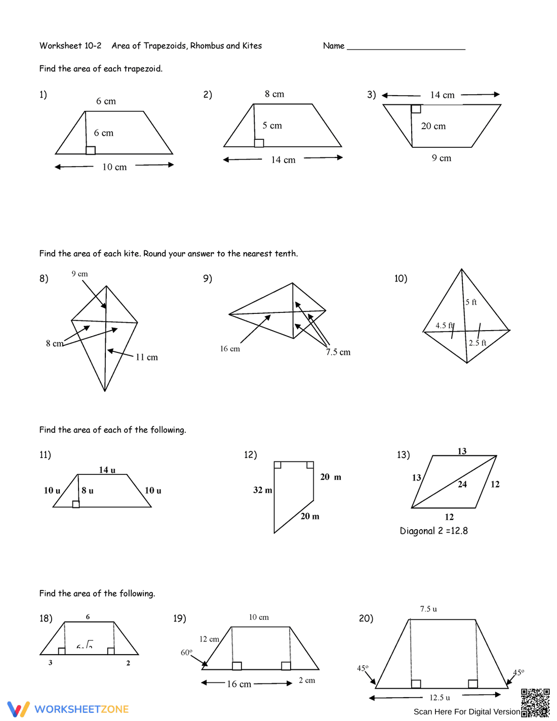 Trapezoid and Kite Worksheet: Shape Identification - Page 1