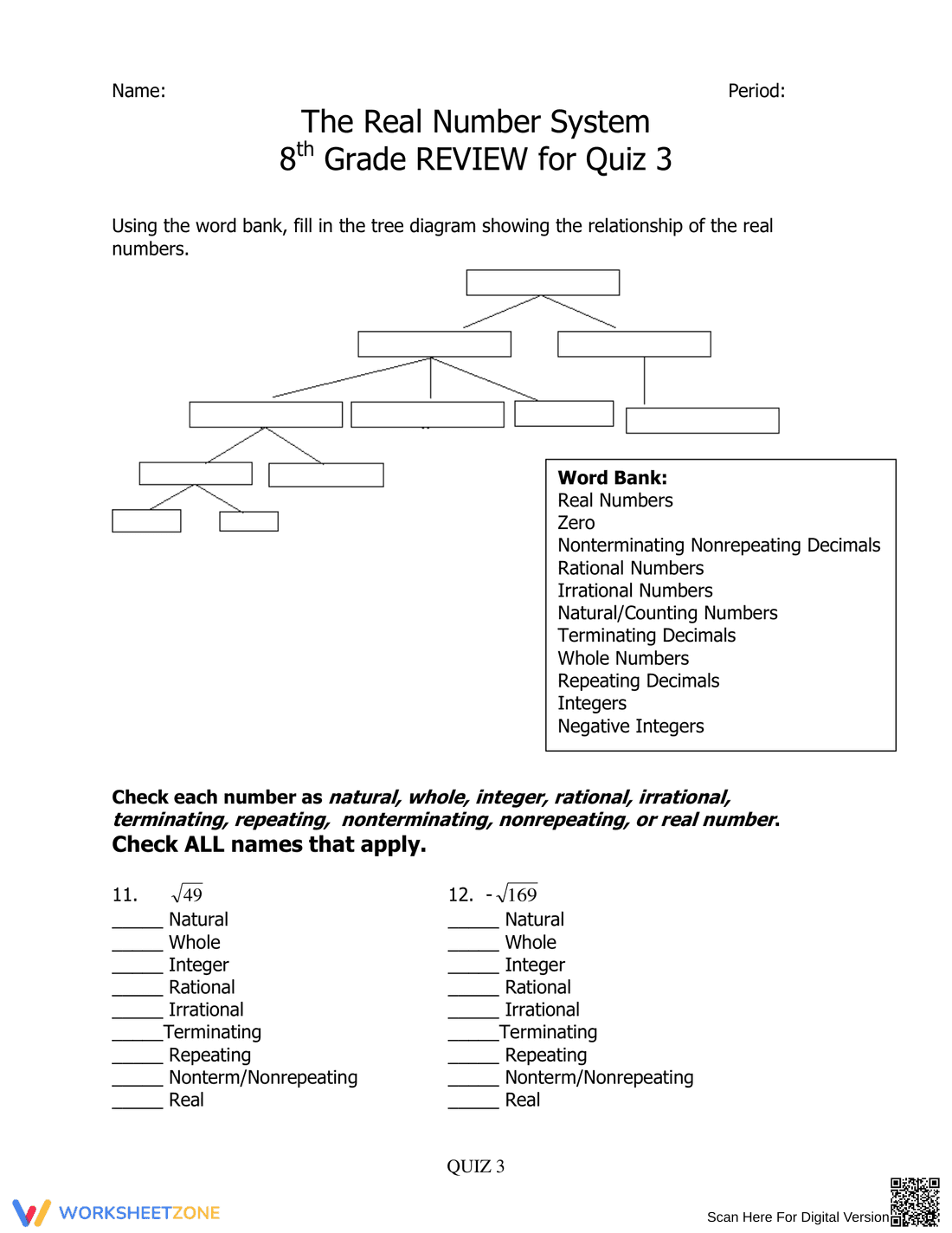Exploring the Real Number System Worksheet - Page 1
